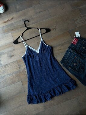 Navy Lace-Trim Cami Slip Dress